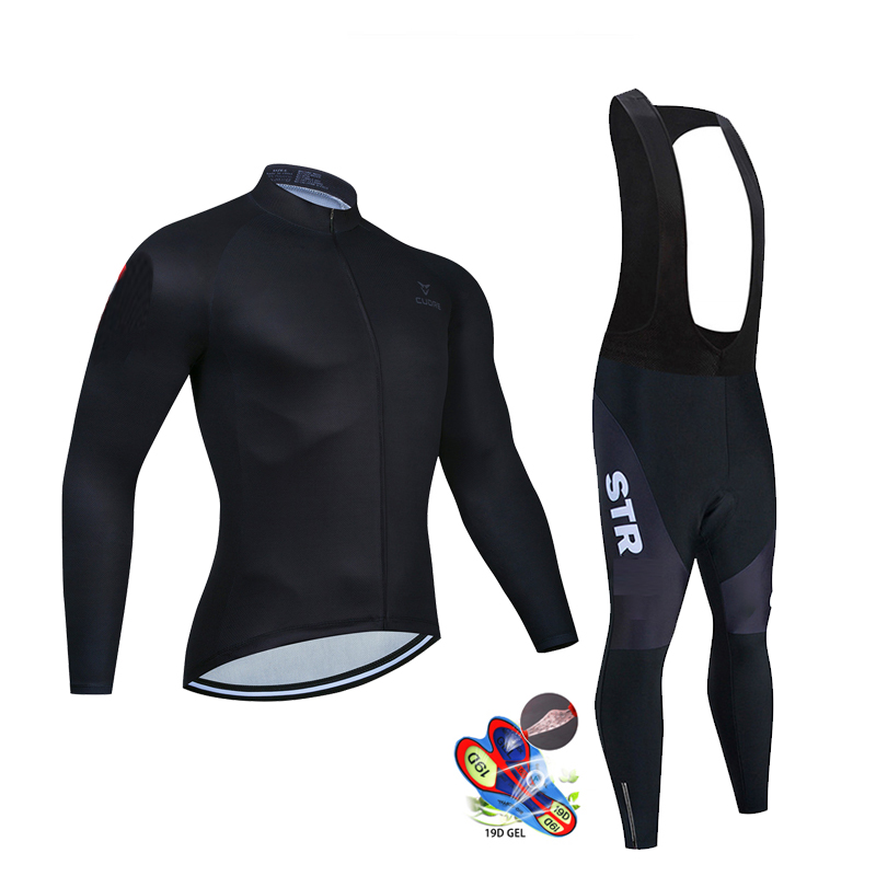 Mountain Biking Uniform - Herfst Zwart Wielertrui Set Lange Mouw